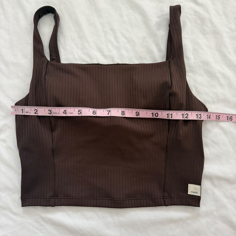 Vuori Womens Ribbed Crop Tank Top Espresso Brown Square Neck Built-in Bra S - Picture 6 of 8